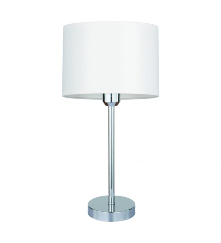 Biała lampa stołowa z abażurem Dove do sypialni przy łóżku