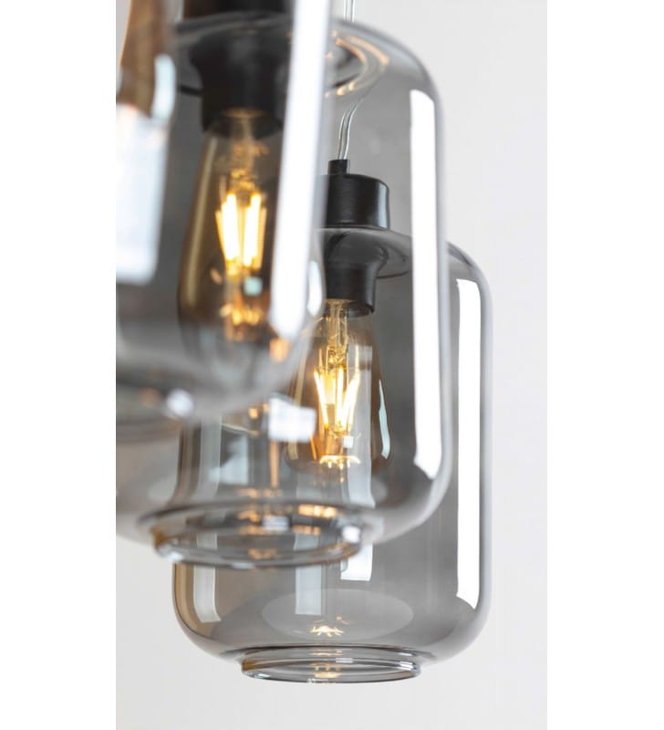 3 zwisowa nowoczesna czarna lampa wisząca Tarro 3 szklane dymione cylindryczne klosze 3xE27 Britop