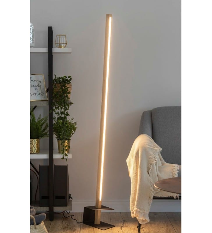 Drewniana nowoczesna lampa podłogowa ze ściemniaczem dotykowym Rapid LED