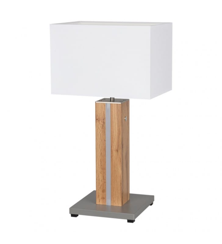 Lampa stołowa Flame drewniana podstawa z oświetleniem LED biały abażur do sypialni na komodę