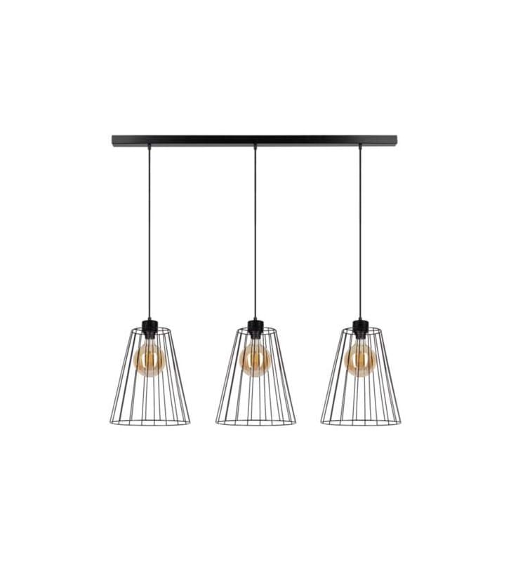 Lampa wisząca Swan belka czarna 3 druciane stożki nowoczesna metalowa