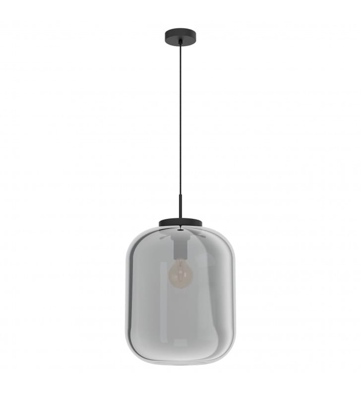 Czarna nowoczesna szklana lampa wisząca Bulciago pojedyncza transparentny pękaty klosz do salonu sypialni jadalni