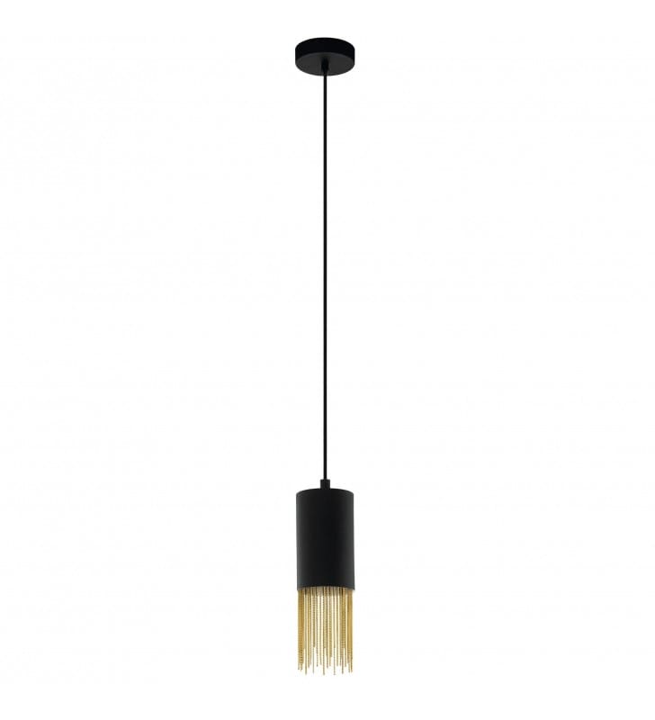Lampa wisząca Counuzulus czarna przy kloszu dekoracyjne łańcuszki w kolorze mosiądzu