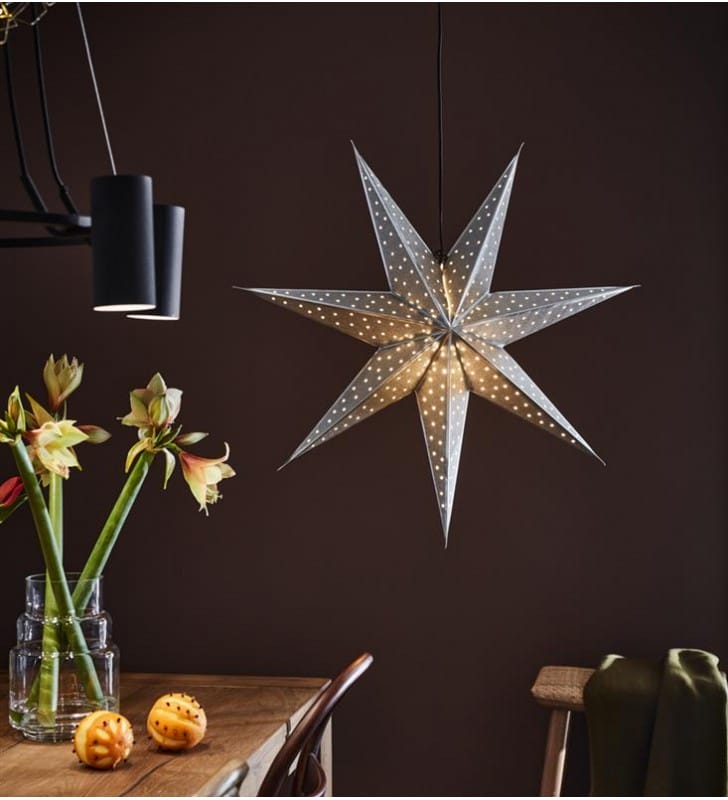 75cm srebrna gwiazda papierowa Glitter dekoracja świąteczna do powieszenia np. w oknie