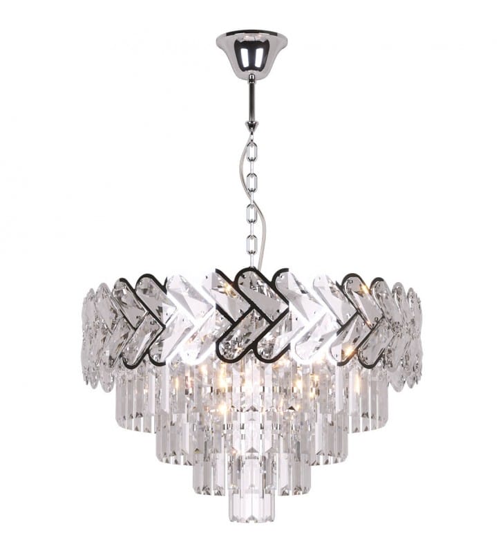 Lampa wisząca Toscana kryształy podłużne klosz stożek wykończenie chrom styl glamour 8xE14 łańcuch