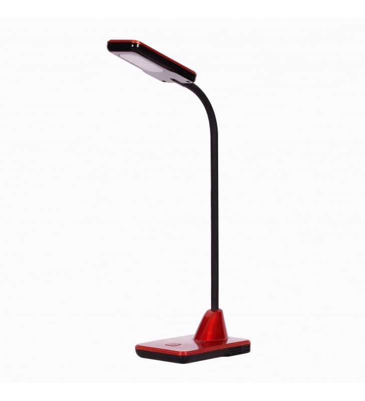 Tymek LED czerwona lampka biurkowa z elastycznym ramieniem włącznik na podstawie