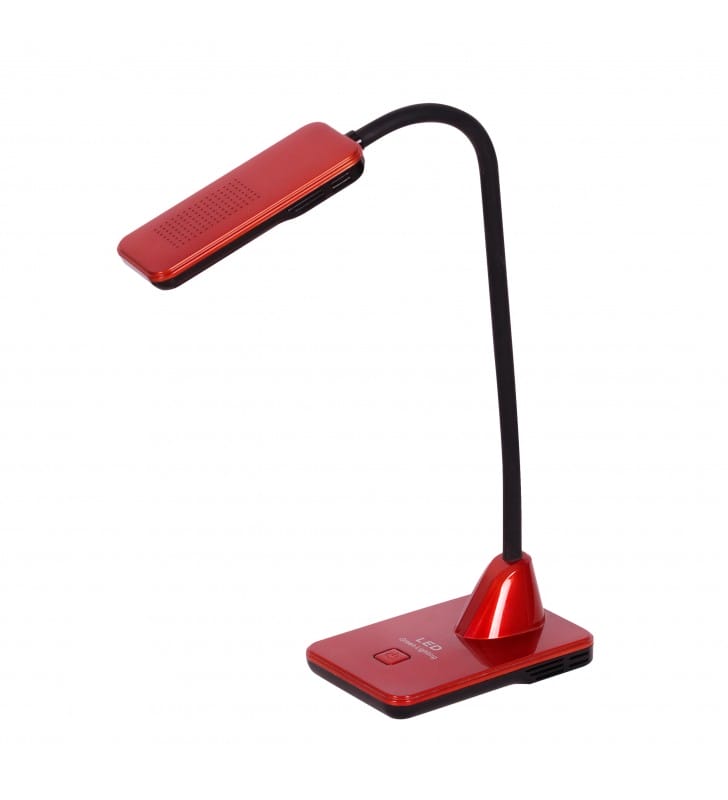 Tymek LED czerwona lampka biurkowa z elastycznym ramieniem włącznik na podstawie