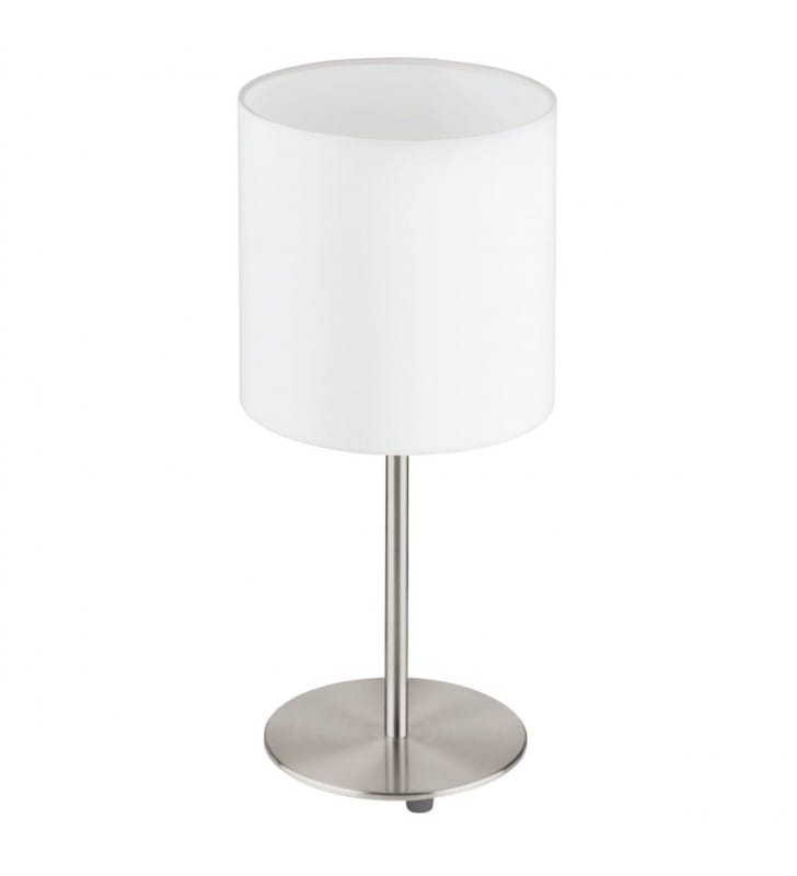 Lampa stołowa na komodę nocna do sypialni Pasteri abażur biały matowy włącznik na przewodzie