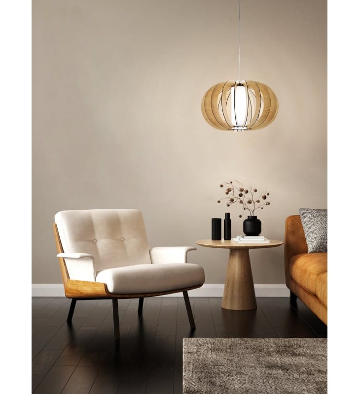 Drewniana okrągła lampa wisząca Stellato1 w kolorze klonu do salonu sypialni jadalni kuchni