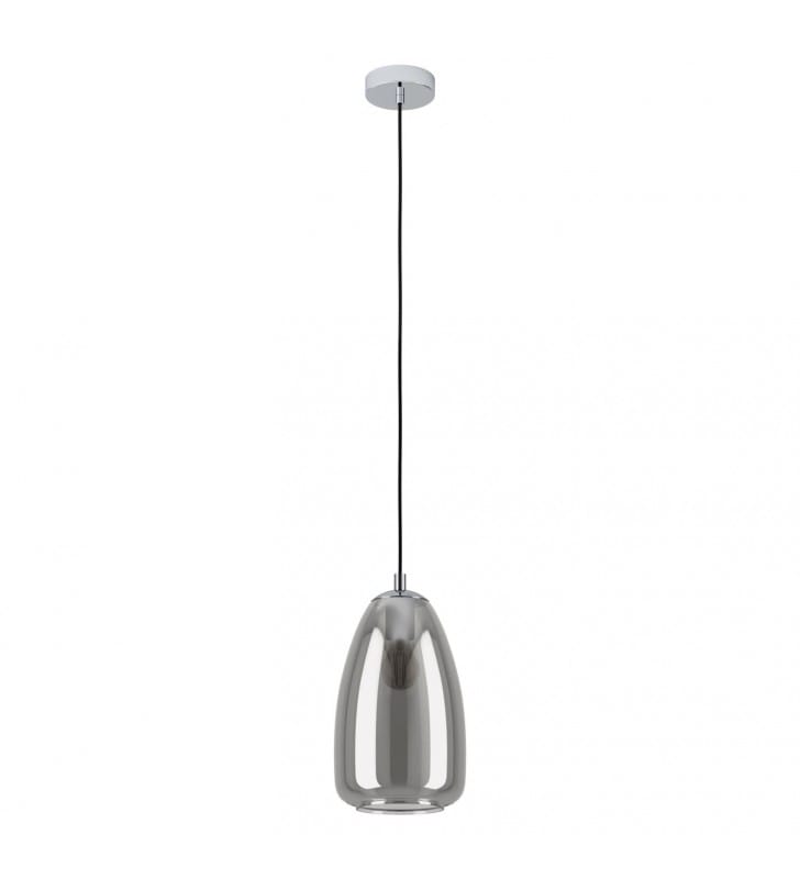 20cm szklana lampa wisząca Alobrase klosz czarny przezroczysty metal chrom czarny przewód 1xE27 Eglo