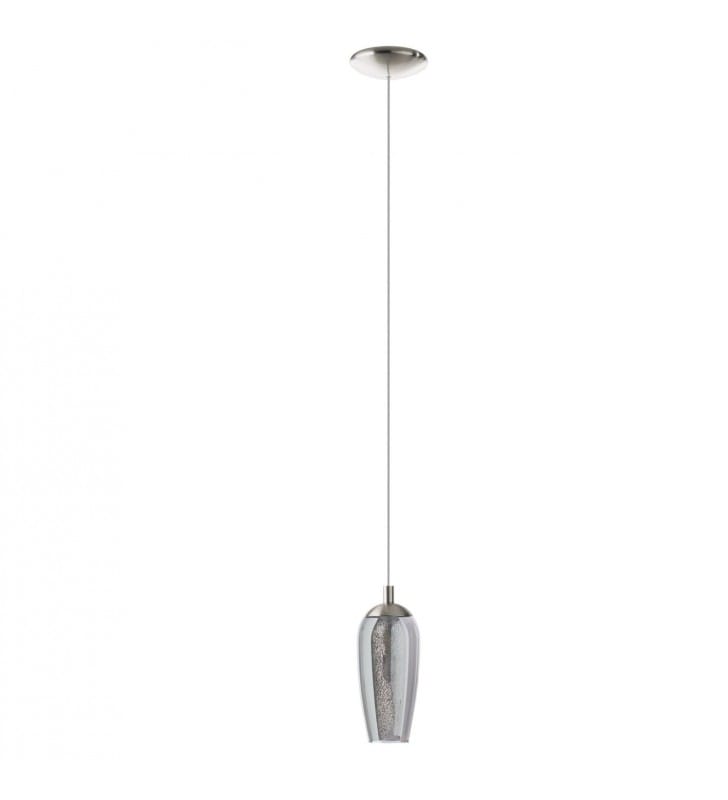 Elegancka lampa wisząca Farsala ze szklanym kloszem wykończenie nikiel satynowany do jadalni kuchni salonu
