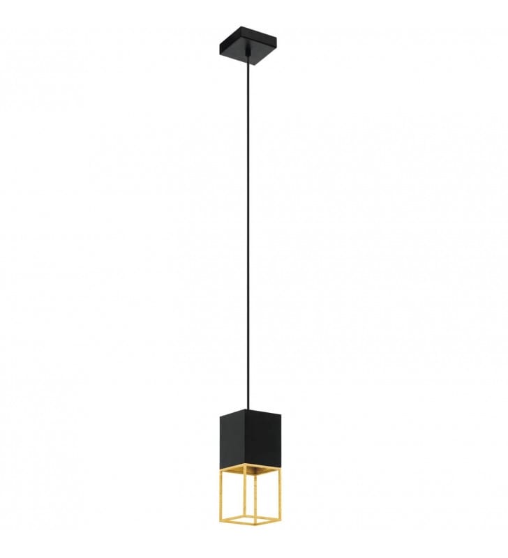 Pojedyncza czarno złota kwadratowa lampa wisząca Montebaldo nowoczesna