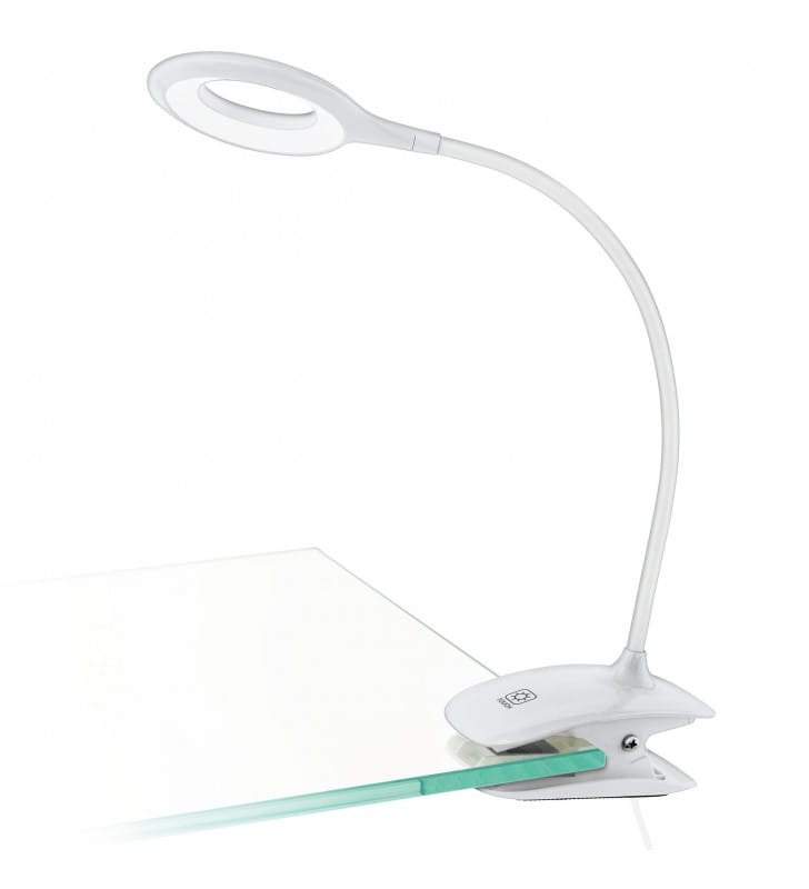 Biała lampa biurkowa z klipsem Cabado LED z akumulatorkiem ściemniacz włącznik dotykowy