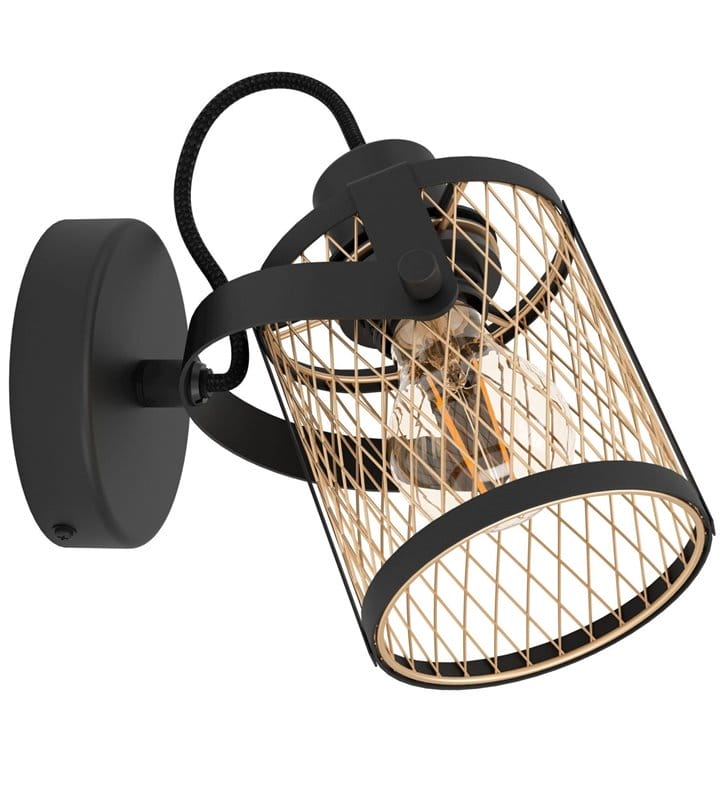 Industrialny lampa ścienna Dellow metal czarny mosiądz do kuchni sypialni salonu