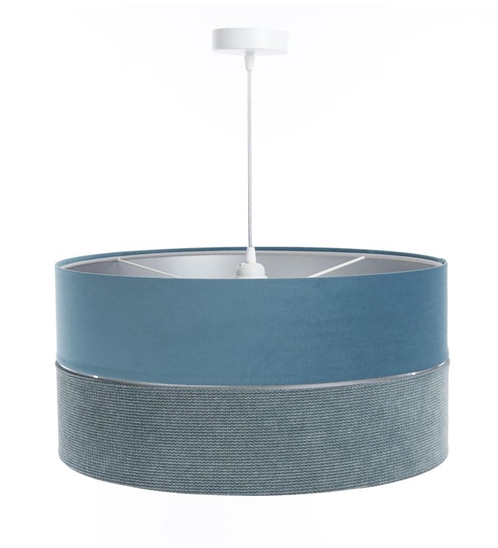 Niebieska 50cm lampa wisząca do sypialni Kelly z materiału 1xE27