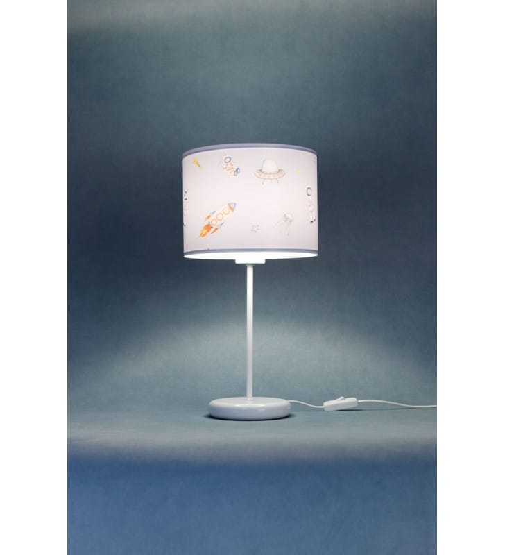 Lampa nocna stołowa do pokoju dziecka Kosmos abażur z nadrukiem włącznik na przewodzie