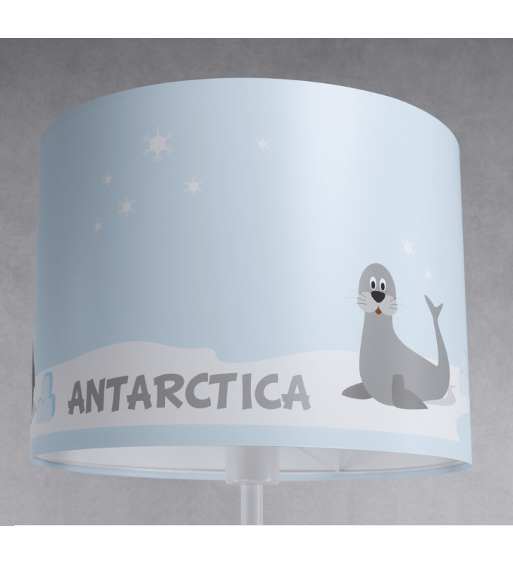 Dziecięca lampa stojąca podłogowa Antarctica abażur niebieski ze zwierzątkami