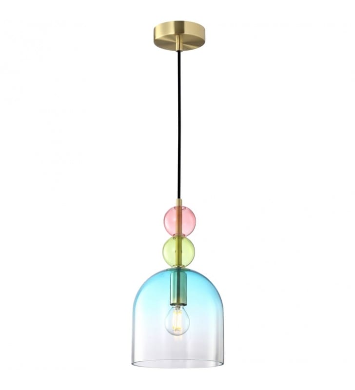 Lampa wisząca Manso ze szklanym kolorowym kloszem złote wykończenie designerska