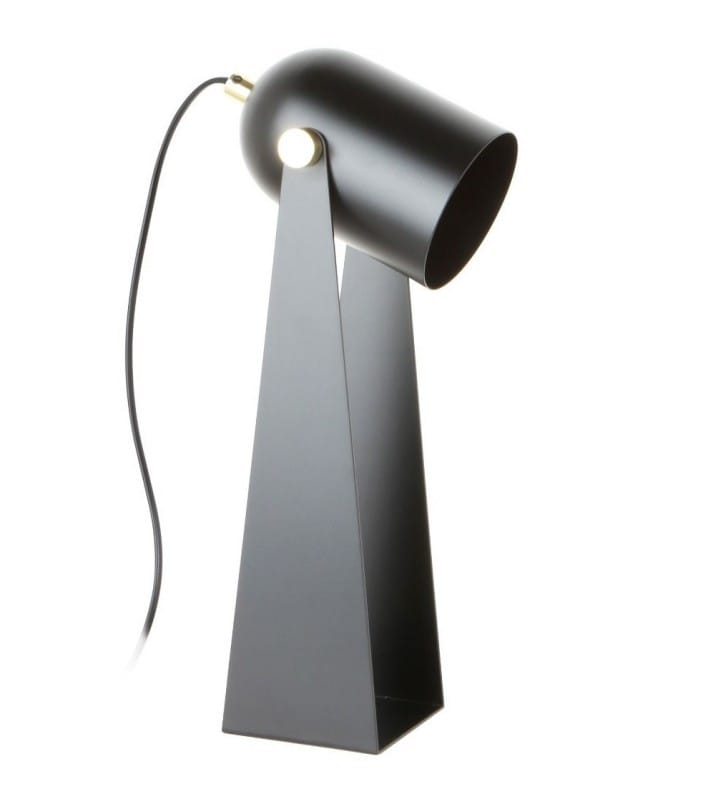 Czarna nowoczesna lampa stołowa lub na biurko Aries złote detale włącznik na kablu