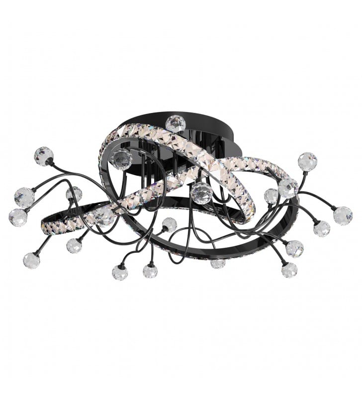 Lampa sufitowa Maia LED czarna kryształowa z pilotem glamour