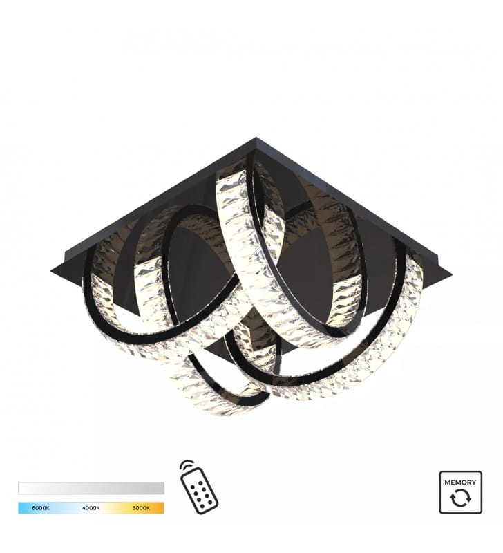 Czarna lampa kryształowa Tula LED z pilotem do sypialni salonu Zuma Line