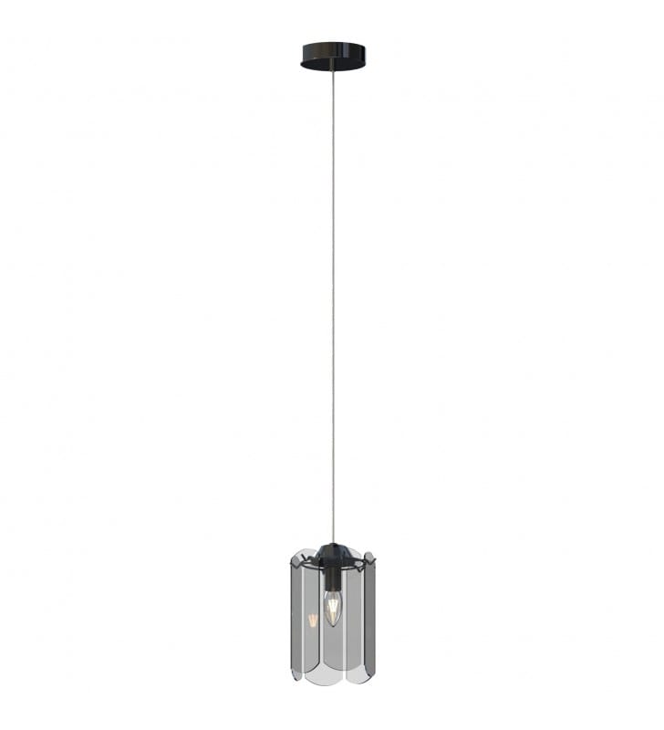 Szklana stylowa czarna lampa wisząca na lince Nira do sypialni 1xE14