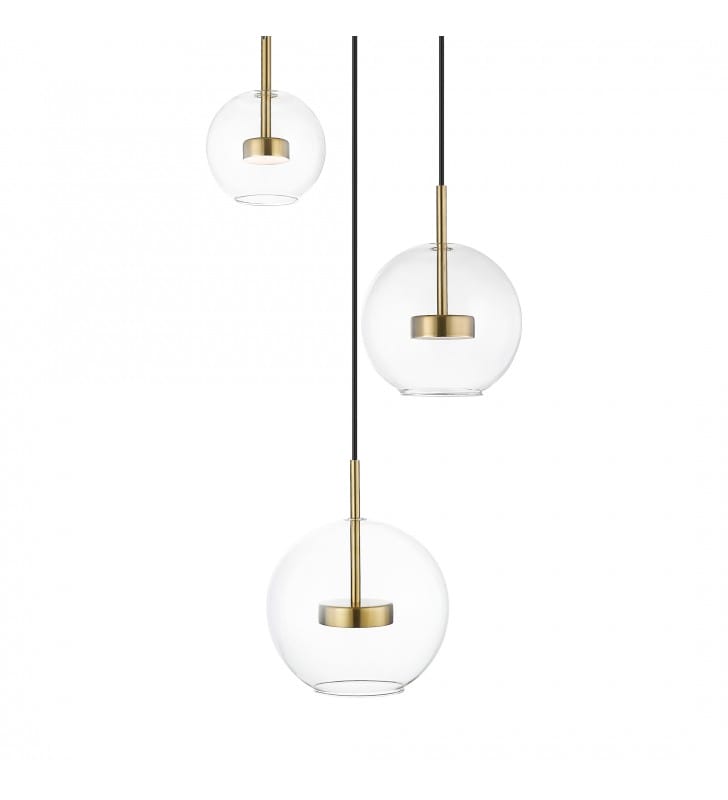 3 pkt okrągła złota lampa wisząca Enceladus LED przezroczyste kule do salonu nad stół